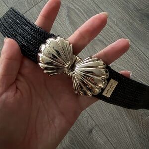 Kate Spade Woven Belt with Silver Shell Buckle in Black